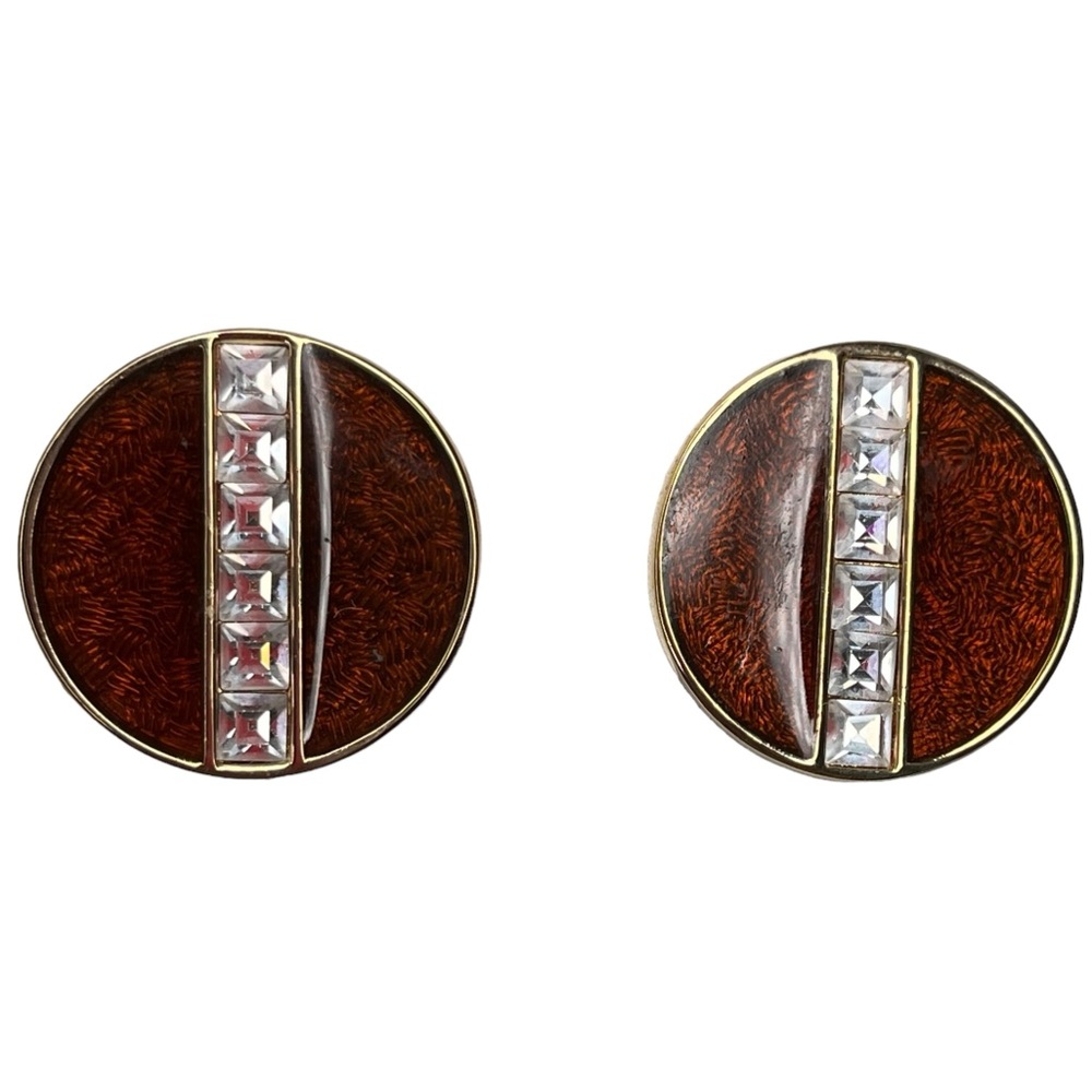 Vintage Sal earrings clip on brown and gold with swarovski
